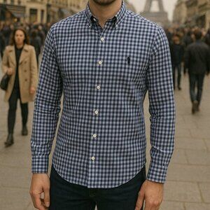 Ralph Lauren Men's Blue and white ButtonDown Checkered Shirt Size L